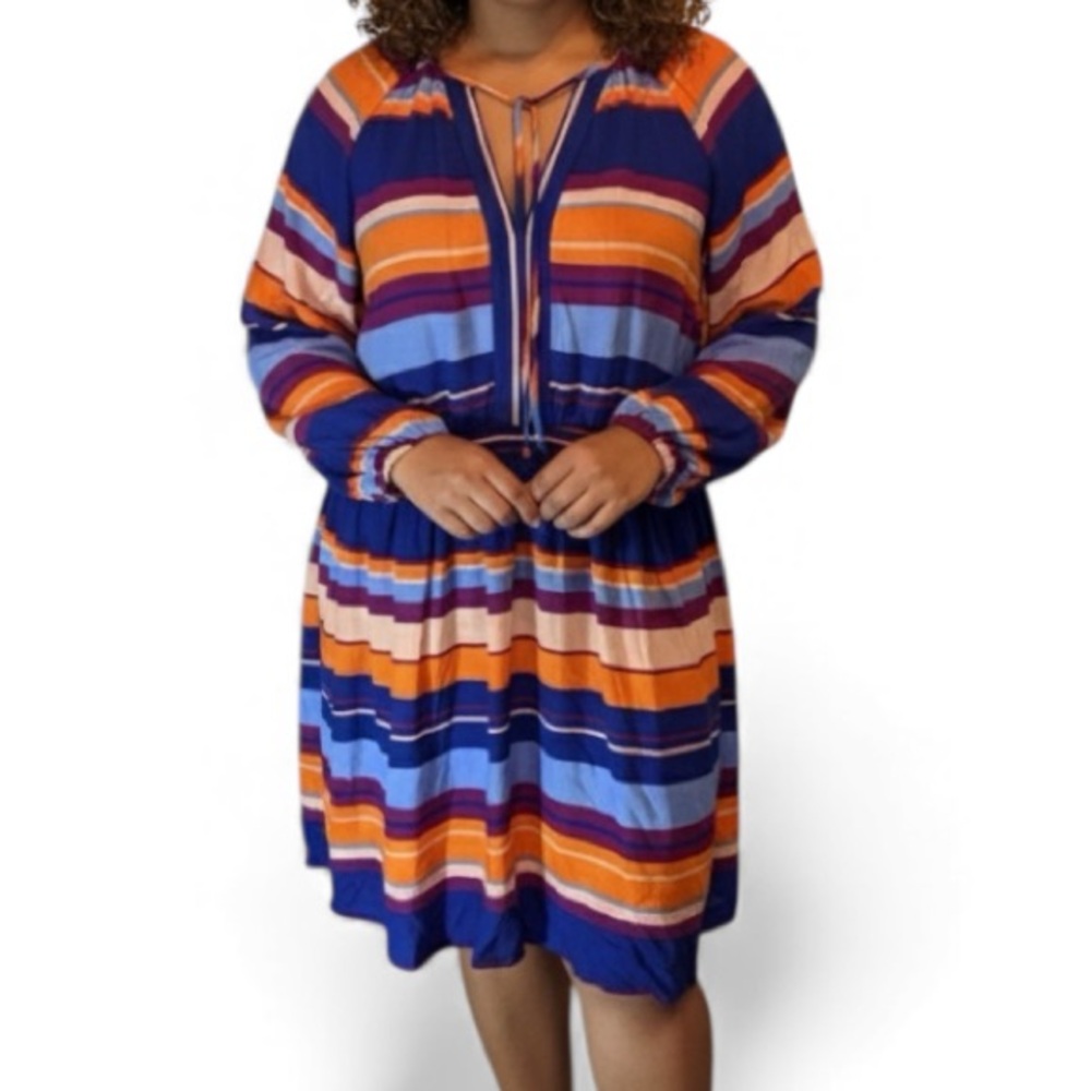 Eloquii striped v neck multicolored long sleeve mini dress
